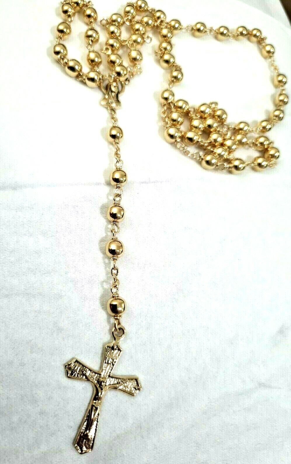 Genuine New 9ct Yellow Gold Ball Rosary Bead Chain Necklace Religious 70cm