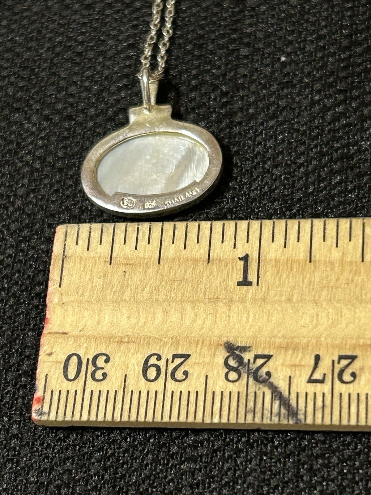 Thailand SU 925 Sterling Silver Mother Of Pearl MOP Pendant Necklace 18”