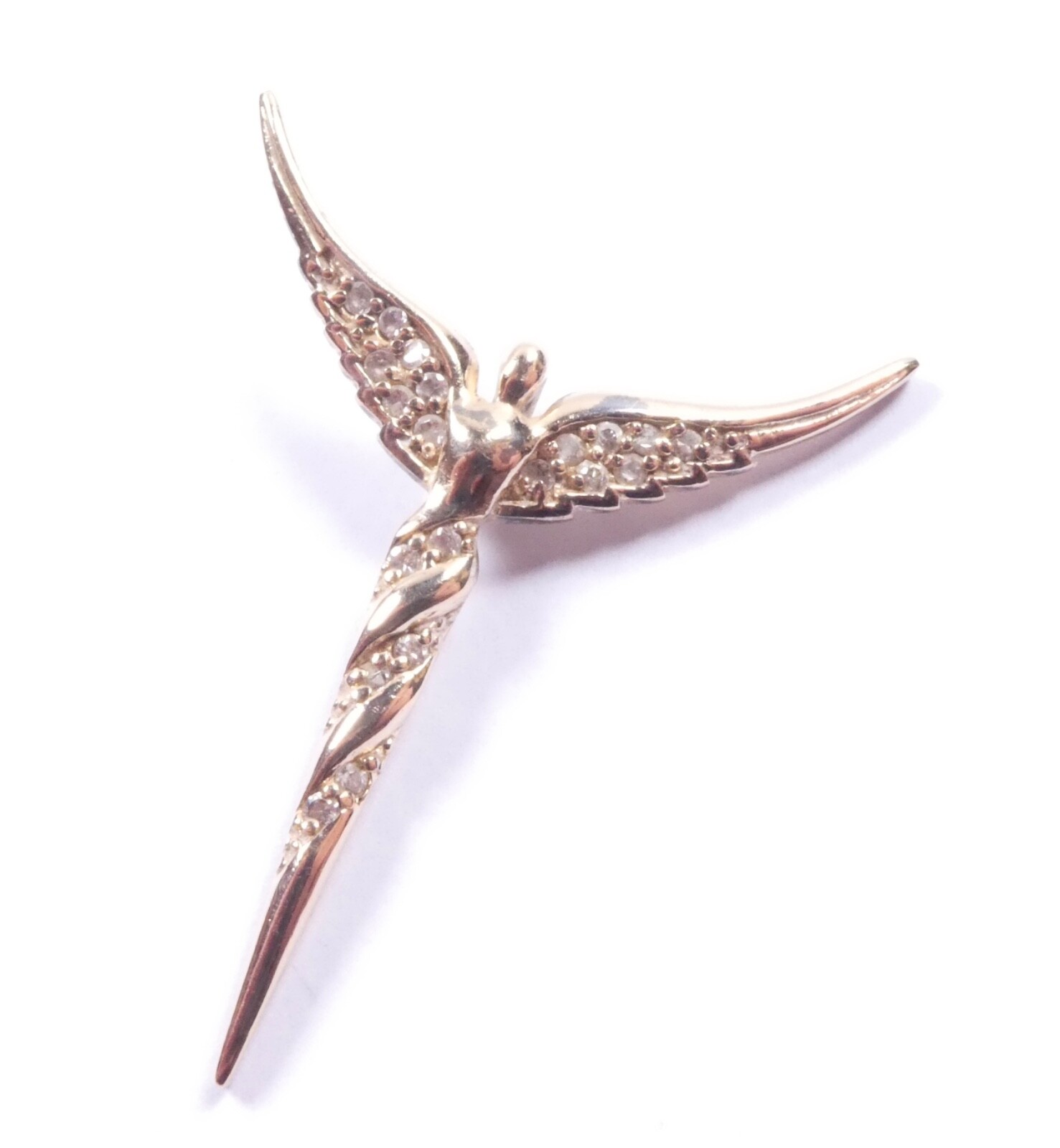 Guardian Angel Pendant Gold On 925 Sterling Silver CZ Set 3.7g