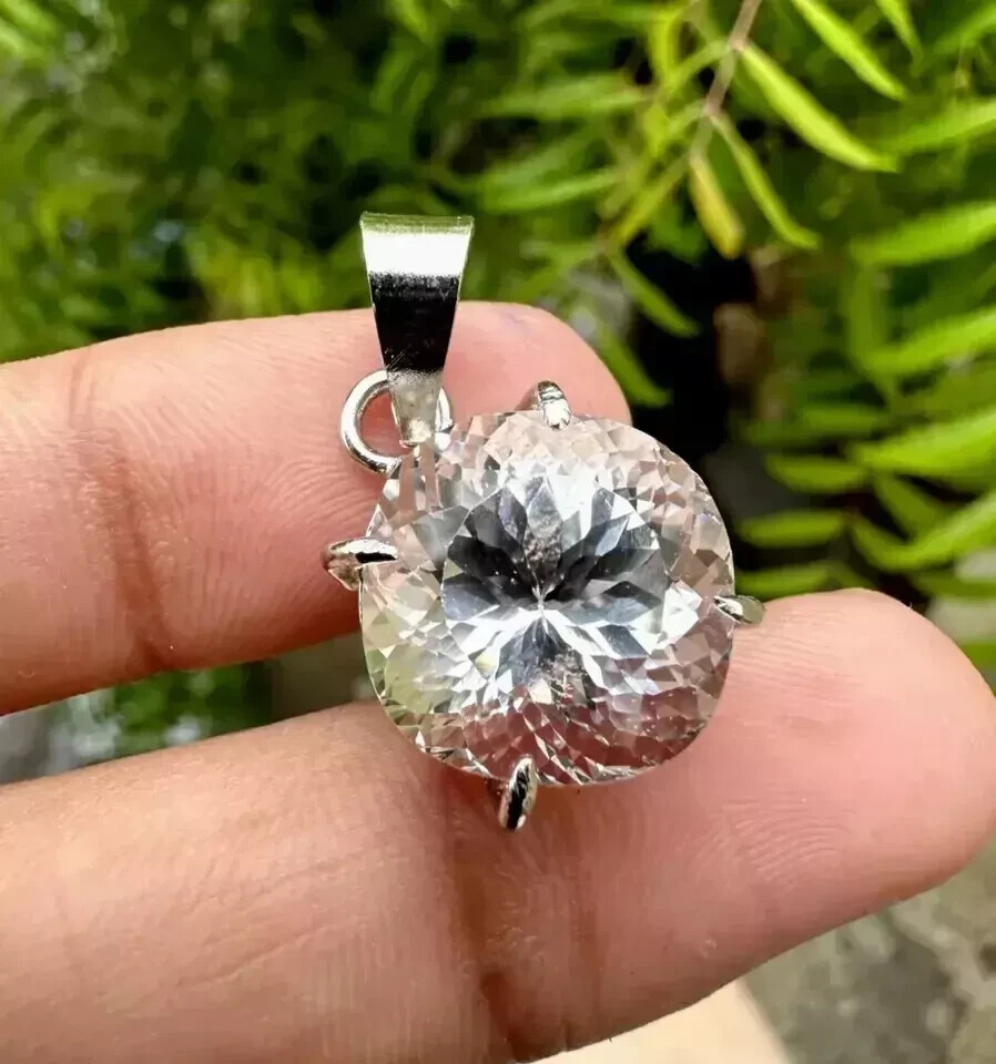 Natural Ceylon 28 Ct White Sapphire Round Cut AG Certified Gemstone Pendant