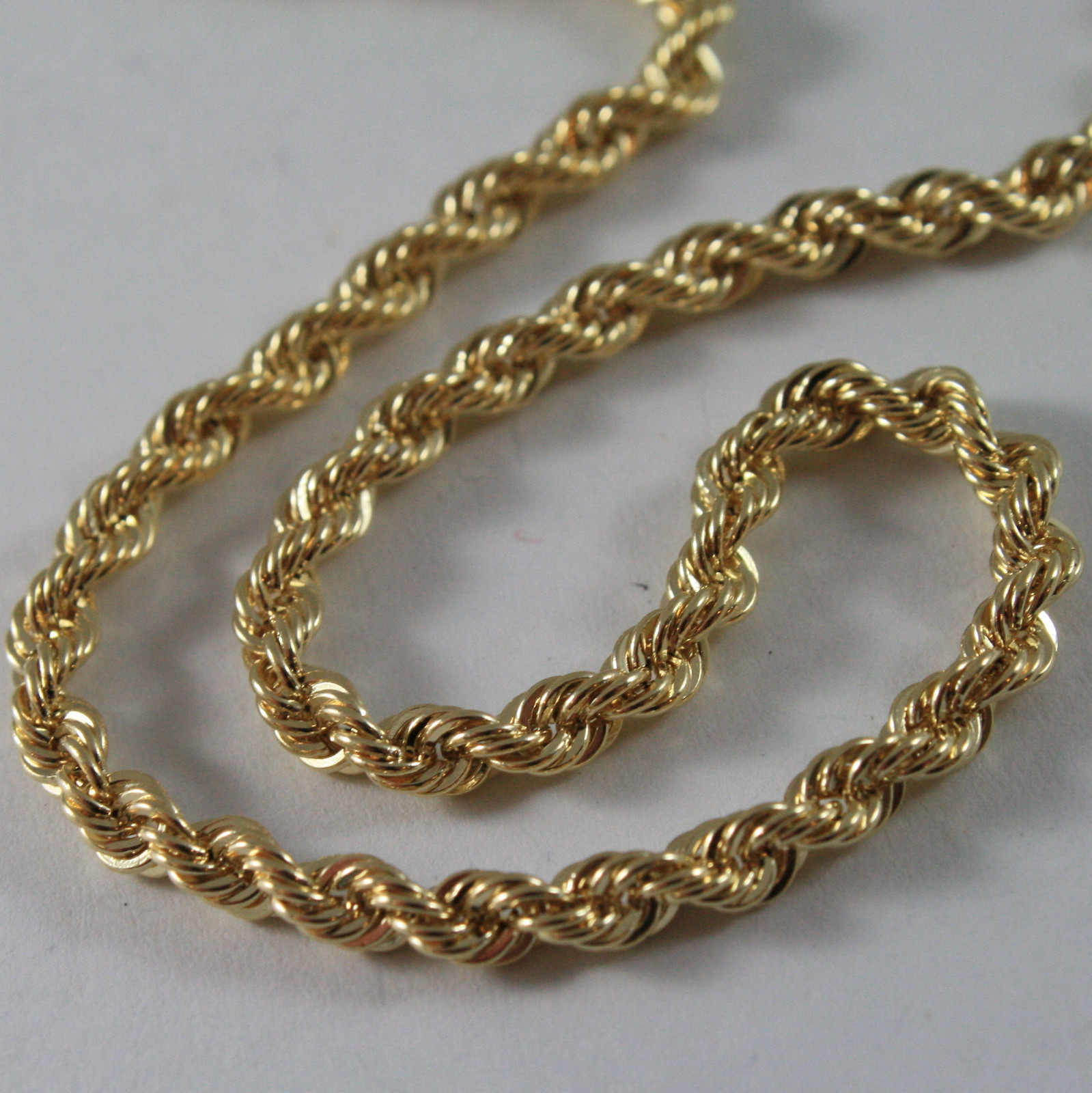 18K YELLOW GOLD LONG CHAIN NECKLACE 3.5mm BRAID ROPE LINK 70cm 27.5″ ITALY MADE