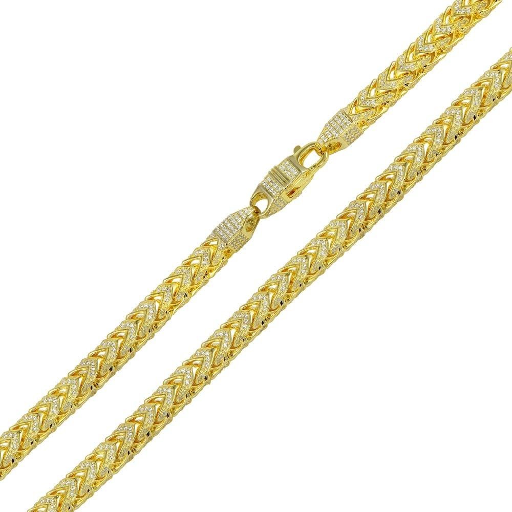 .925 Sterling Silver 5mm CZ Encrusted Franco Chain Bracelet 9″-30″