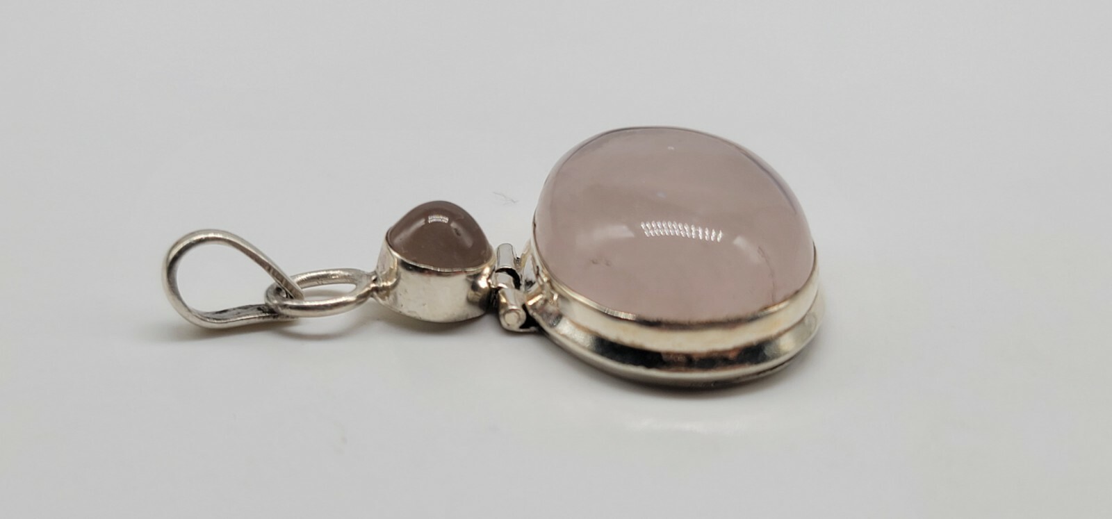 1.78″ Sterling Silver 925 Pendant Oval Opaque Pink Stones Hinged FREE SHIPPING