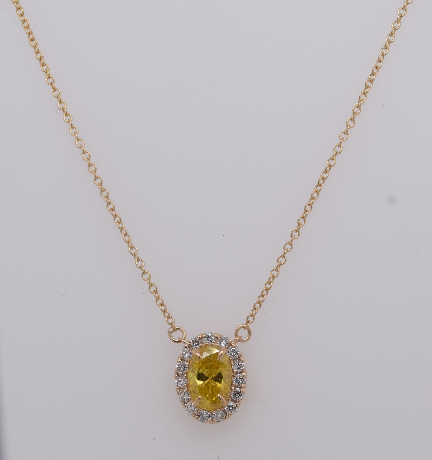 1.50ctw Double Halo Oval Fancy Yellow Diamond Necklace 14K Solid Yellow Gold