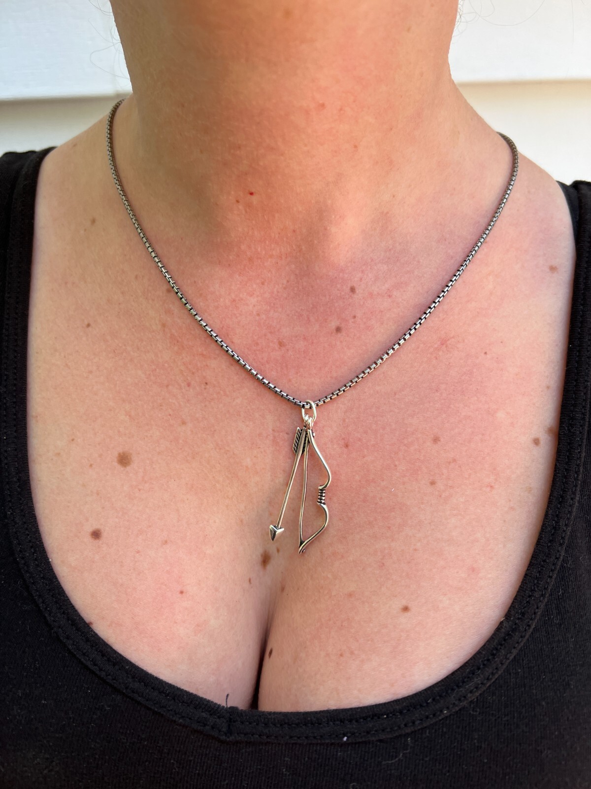 Real 925 Silver / 14k Gold Plated Bow and Arrow Cupid Pendant Necklace Charm