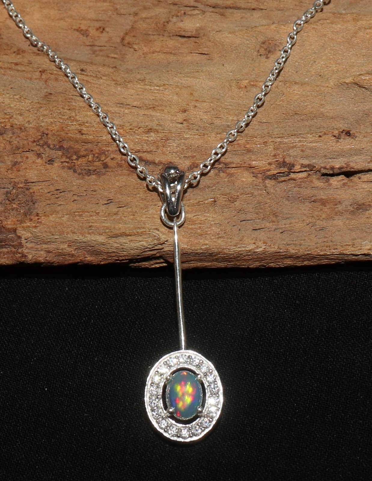 Natural Ethiopian opal pendant with sterling silver valentine gift for her 40 mm