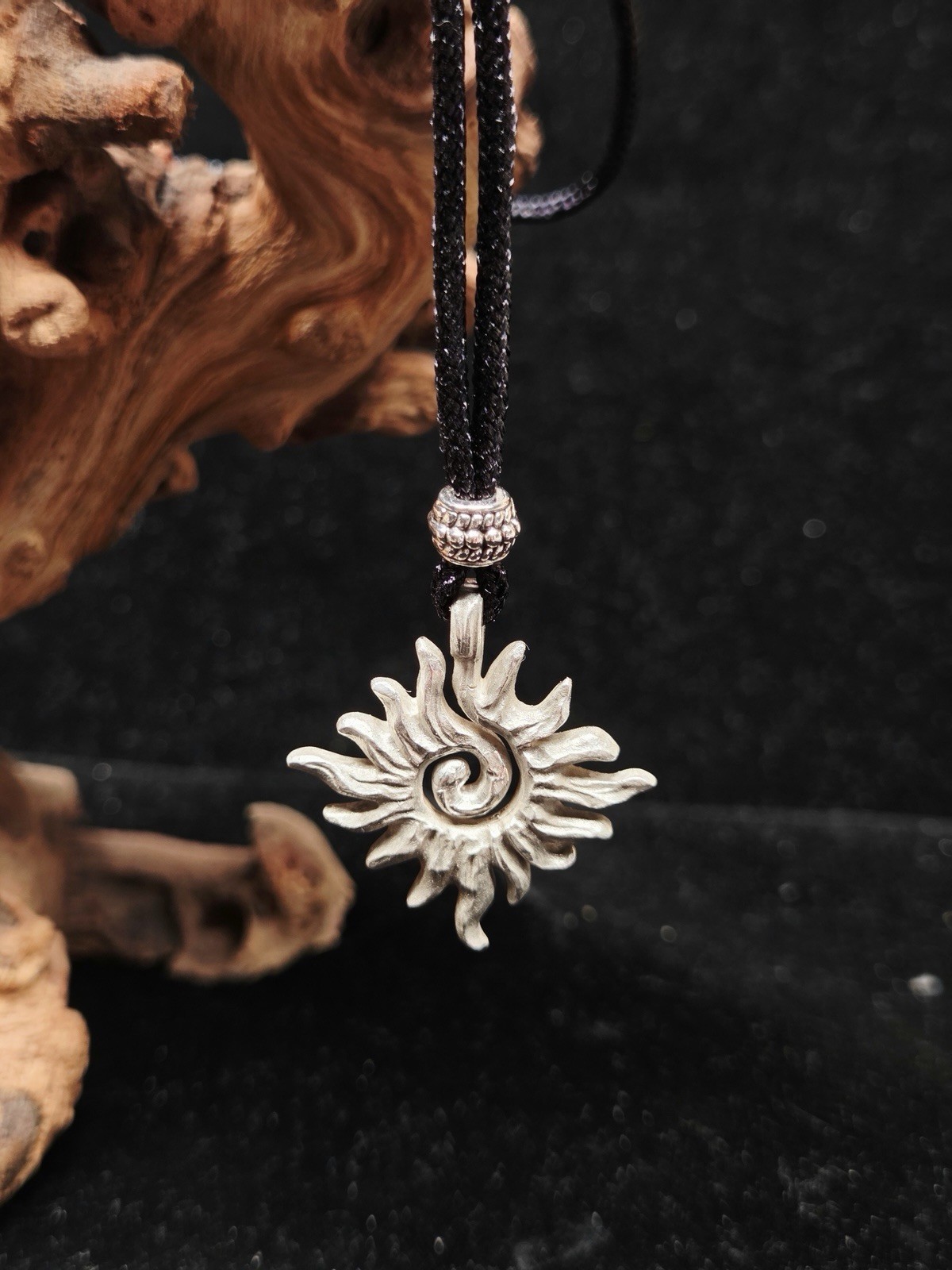 Solid 999 Fine Silver Sunburst Pendant 30-28-4mm 9g Handmade Bohemian Amulet
