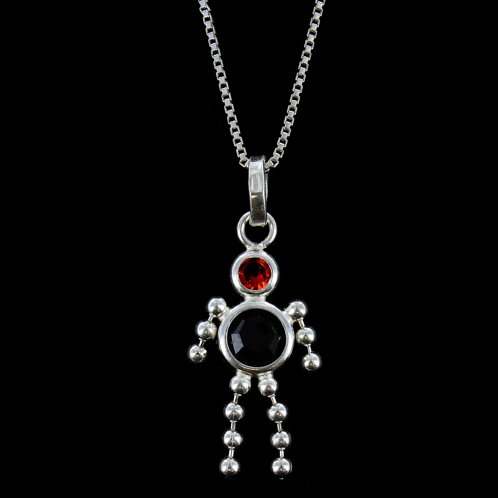 Crystal Gemstone People Charm on Sterling Silver Thin Box Style Chain Necklace