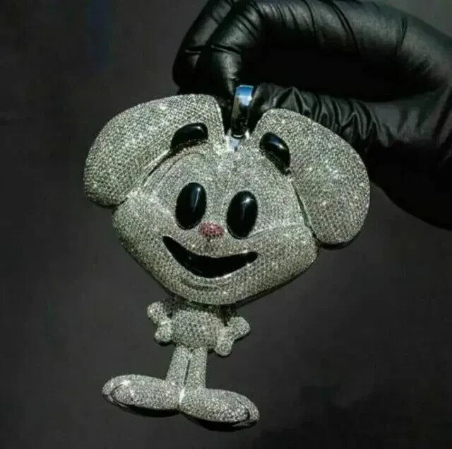 3.50Ct Round Cut Real Moissanite Cartoon Character Pendant 14K White Gold Plated