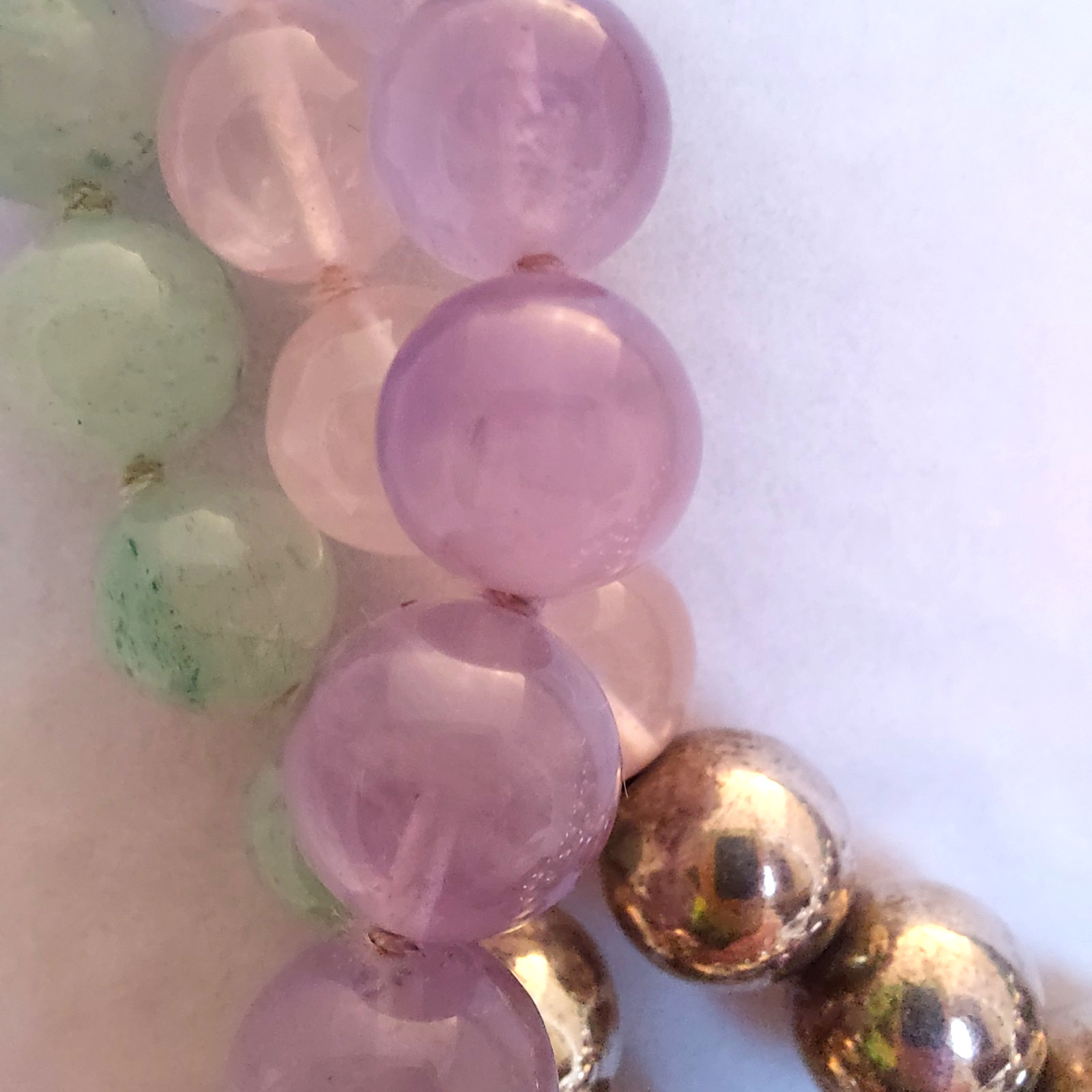 Sterling Silver Rose Quartz, Amethyst, Green Amethyst Multi-Strand Bead Necklace