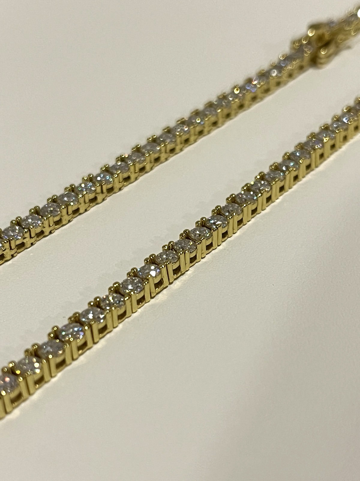 3mm Flawless D Color Moissanite Tennis Necklace Set In 18k Yellow Gold (20 Inch)
