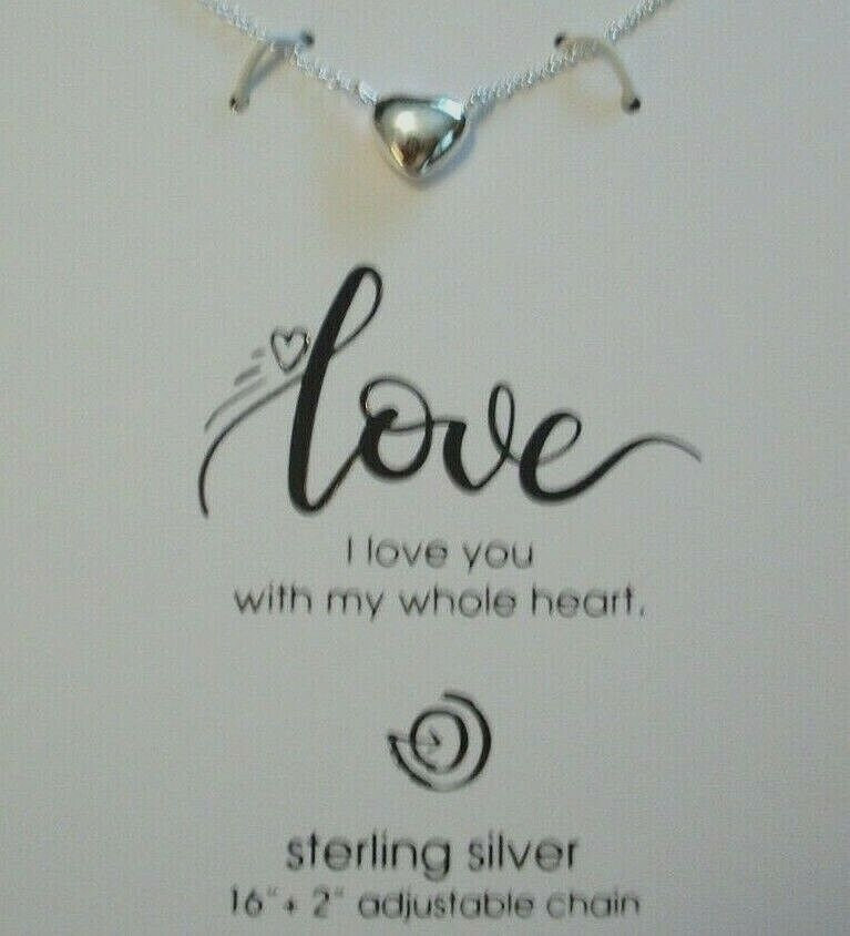 Heart Necklace Sterling Silver I Love You With My Whole Heart Gift of Love
