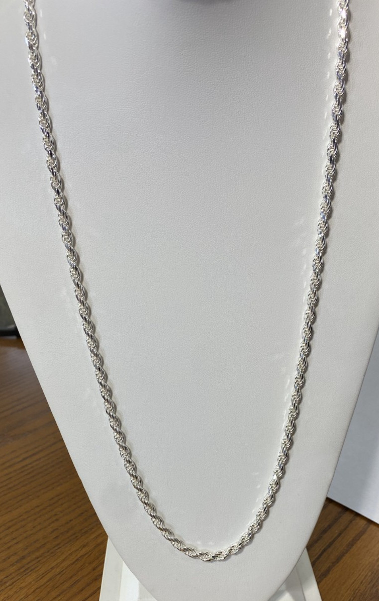 AGI Hallmarked Sterling Silver Heavy Rope Chain Necklace 5mm 30″ Italy 55g