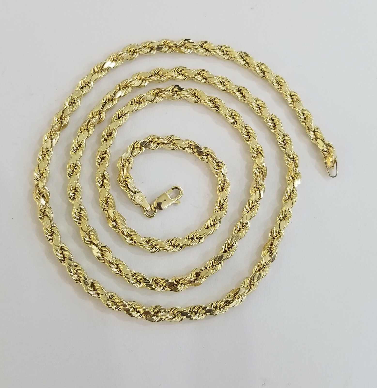 Real 10k Yellow Gold Rope Chain 4mm 18 Inch Diamond Cuts Necklace Men Women