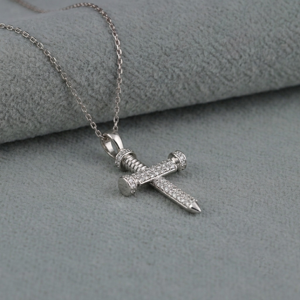 0.60 CT E-F/VVS Round Lab Grown Diamond 14K Gold Engagement Nail Cross Pendant