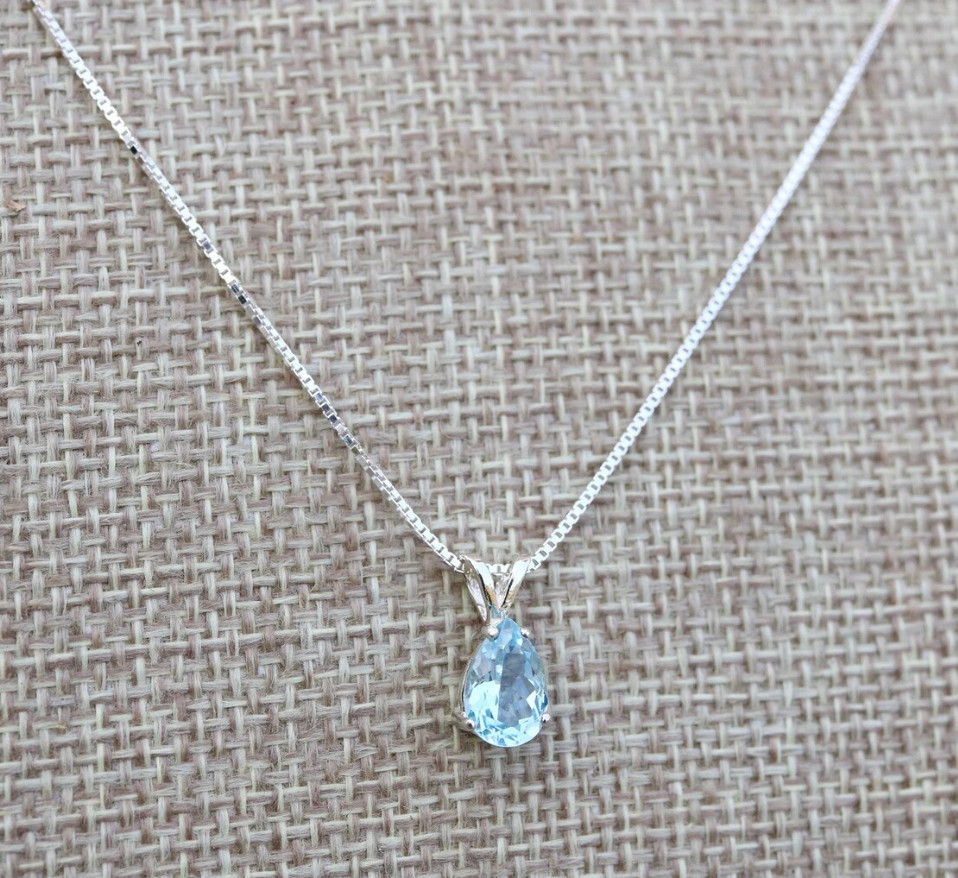Natural Aquamarine Necklace Sterling Silver Jewelry Beautiful Aquamarine Pendant