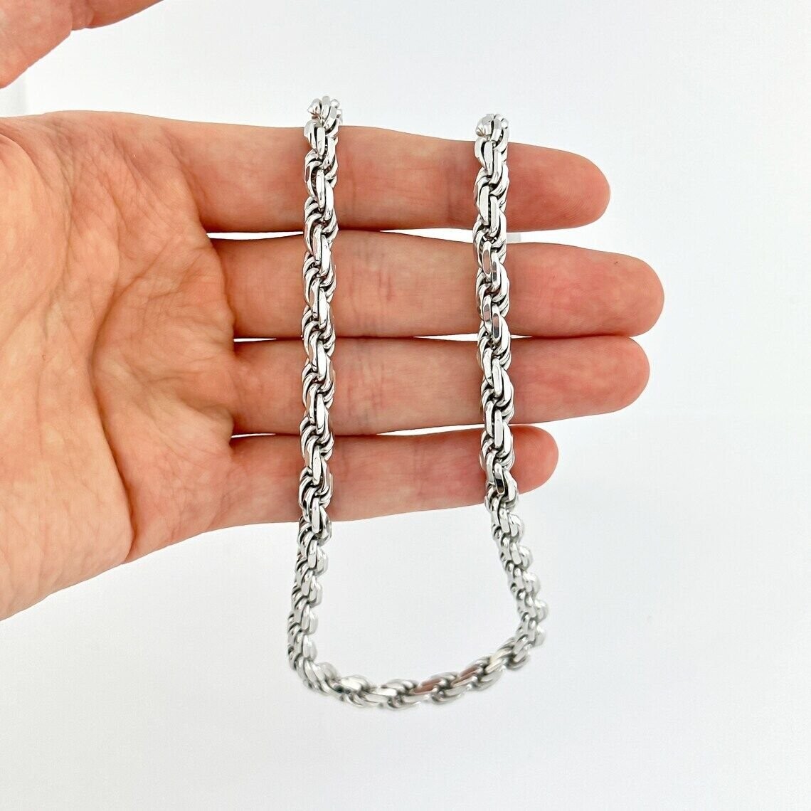 925 Sterling Silver Diamond Cut Rope Chain 5.50mm Mens Necklace Rhodium Finish