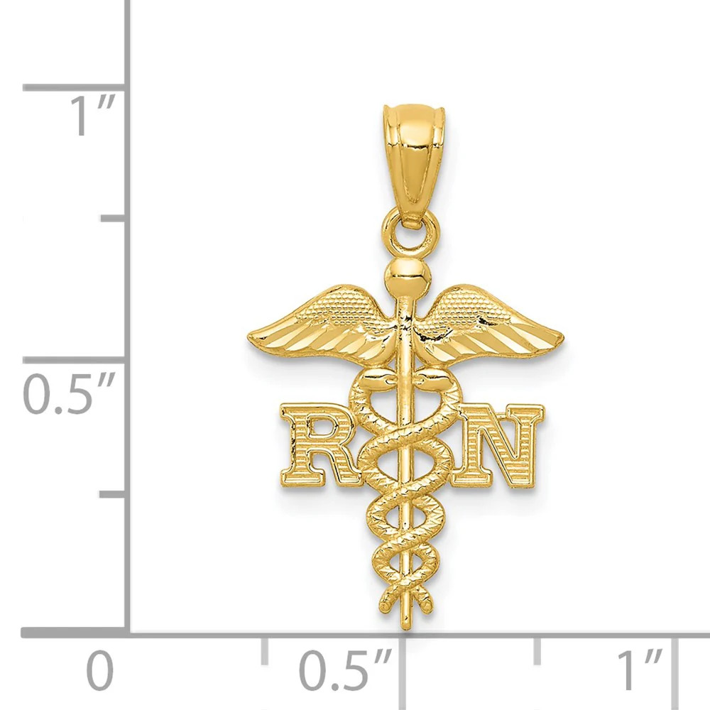10K / 14K Yellow Gold Diamond-Cut Polished RN Nurse Pendant