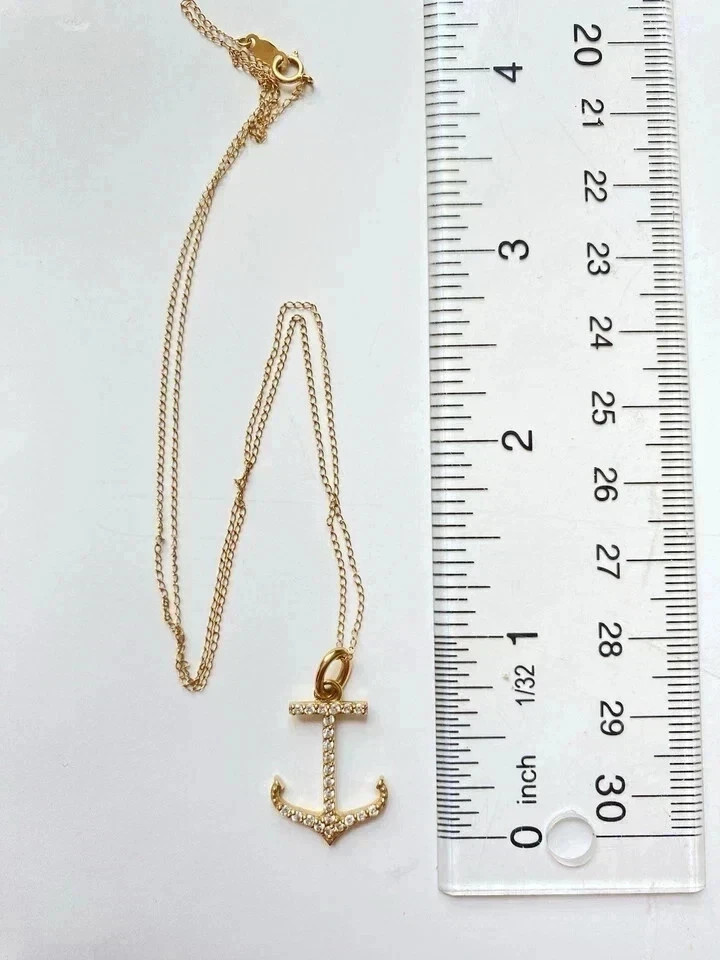 2CT Round Cut Lab Created Diamond Anchor Womens Pendant 14K Yellow Gold Over