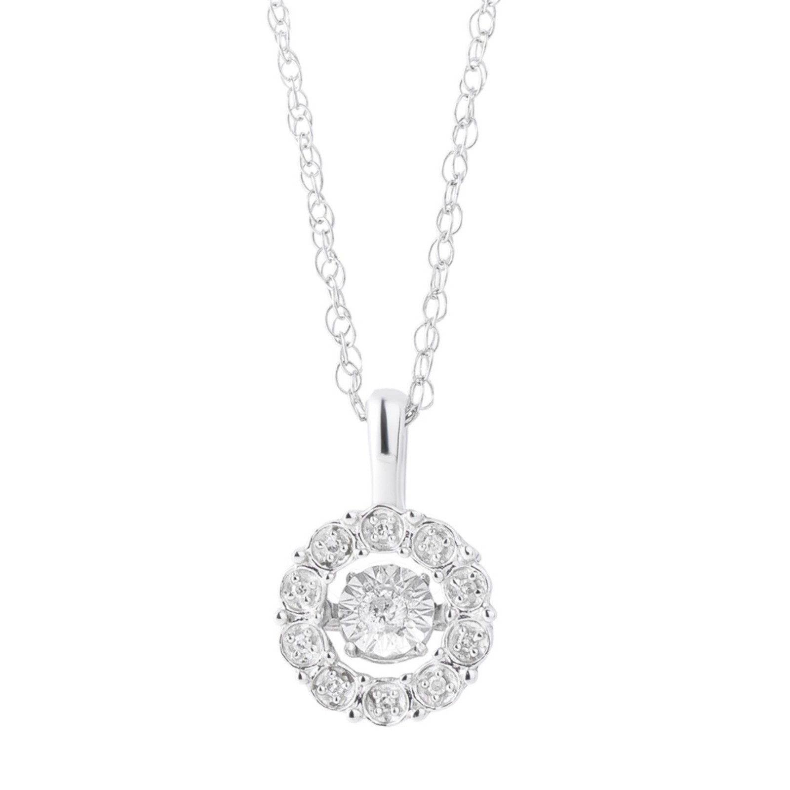 925 Sterling Silver Dancing Diamond Circle Pendant Necklace Sterling Silver