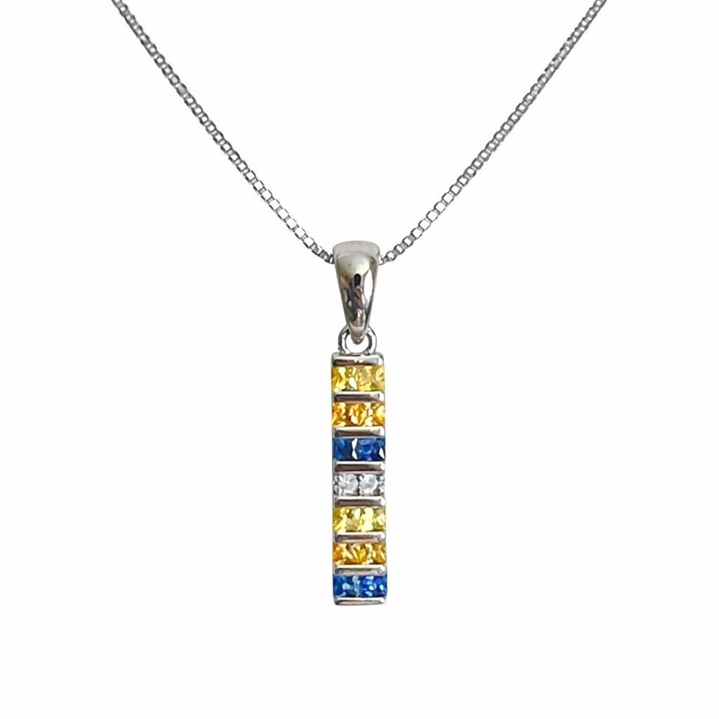 925 Silver Sapphire Bar Pendant . Natural Sapphire Necklace . Handmade Jewellery