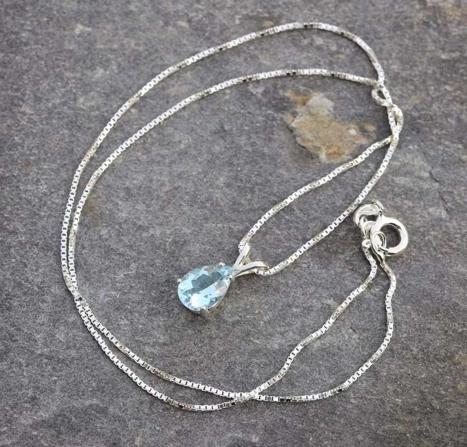Natural Aquamarine Necklace Sterling Silver Jewelry Beautiful Aquamarine Pendant