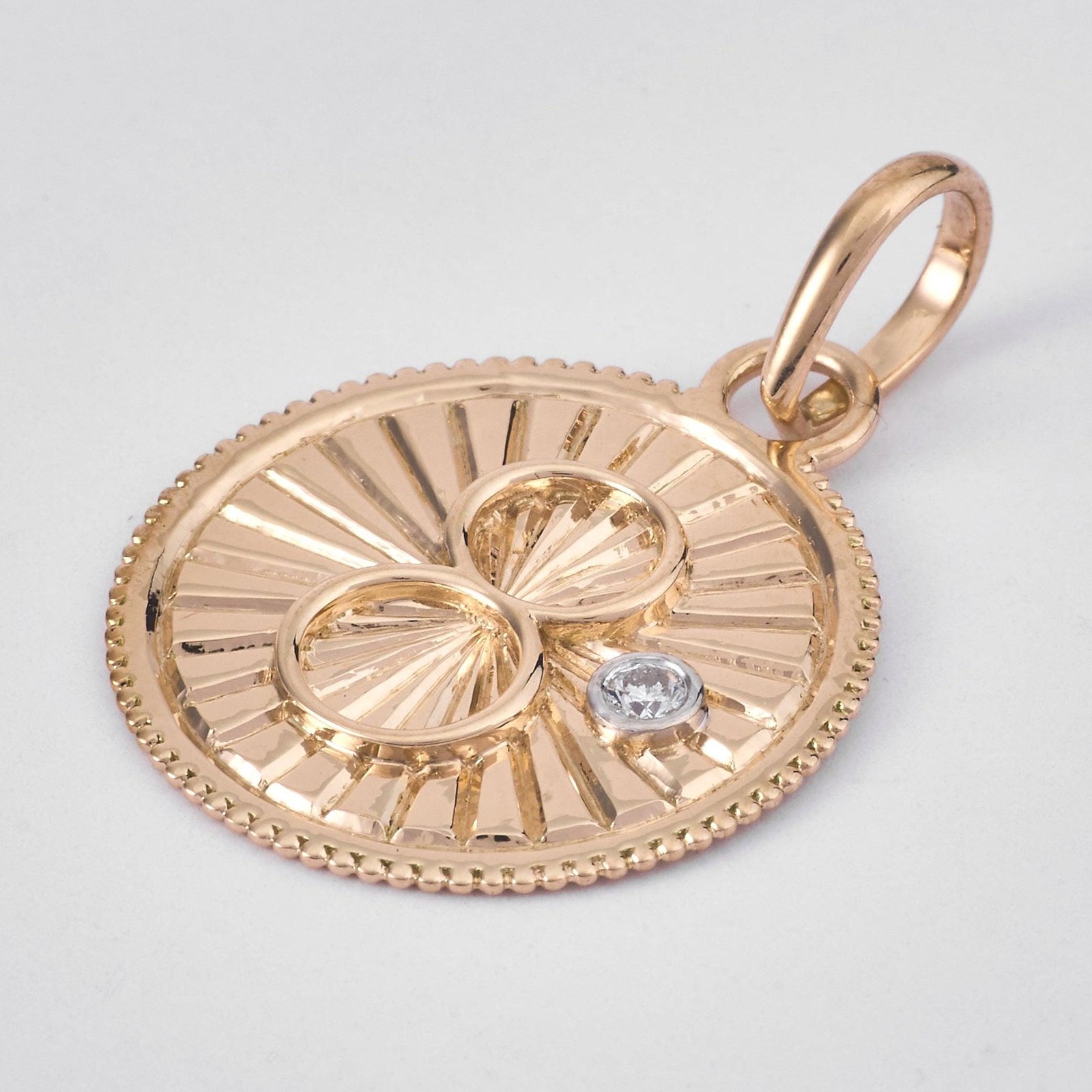 0.04 ct Natural Diamond Infinity Number Coin Pendant 14K Gold Sunburst