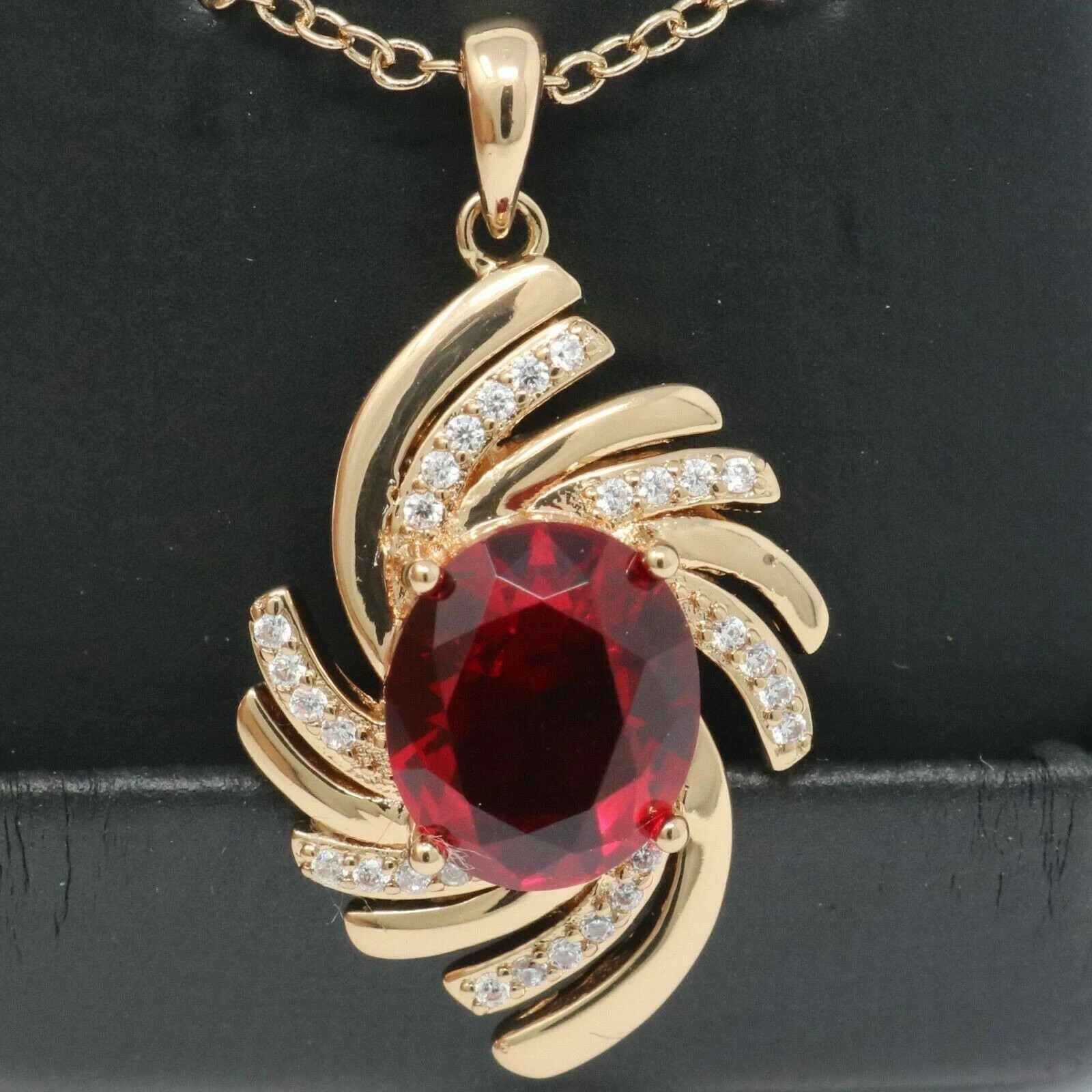 3Ct Oval Cut Red Garnet Women’s Unique Pendant 14K Yellow Gold Finish Free Chain