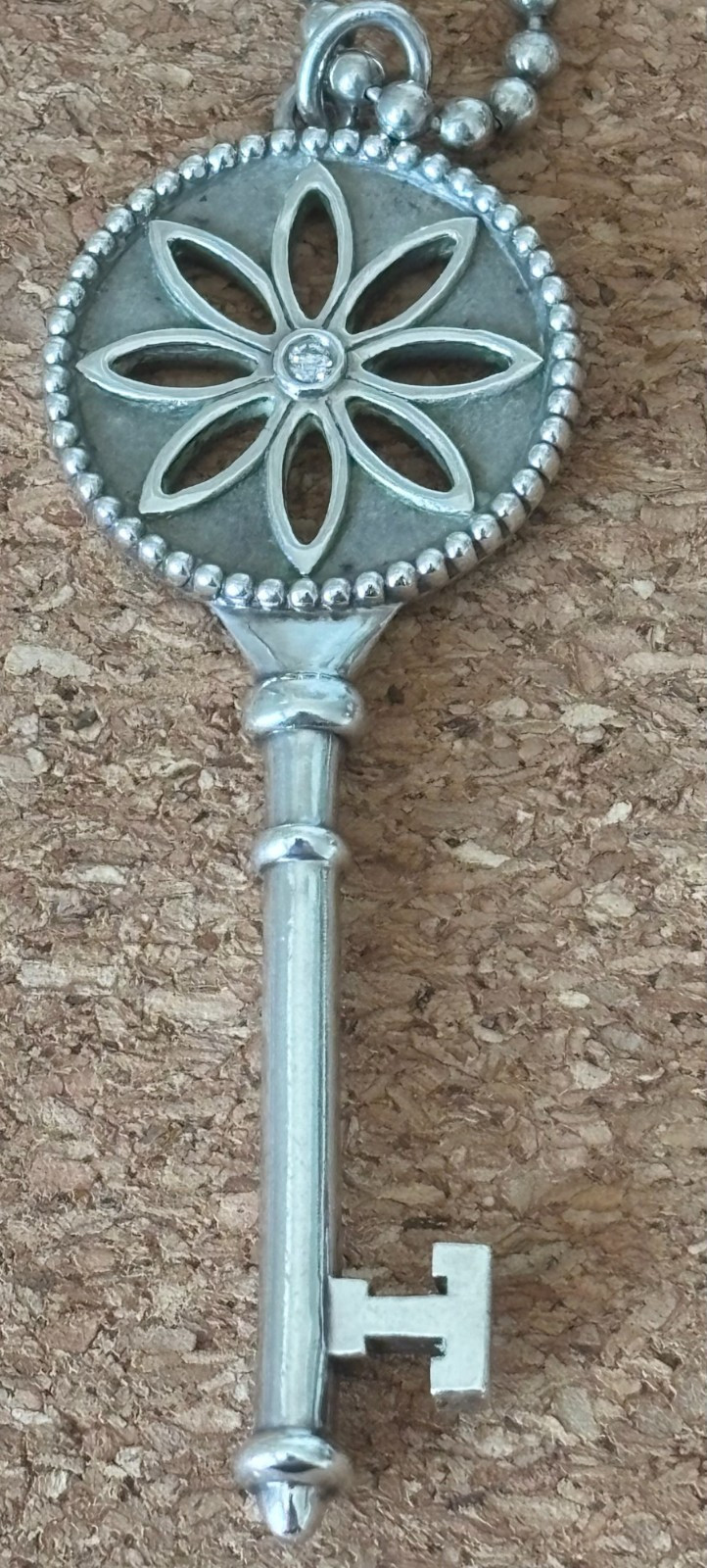 Tiffany & Co. Sterling Silver 925 Floral Daisy Key Diamond Pendant