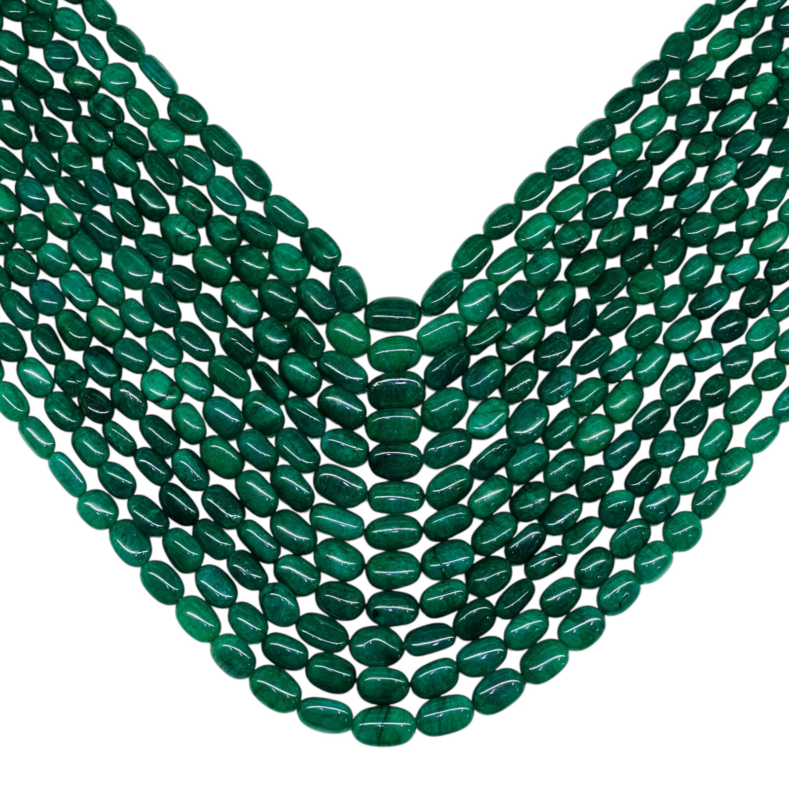 18 Inch Single Strand Natural Emerald 8.5-11.5mm Tumble Beads Necklace 925 Clasp