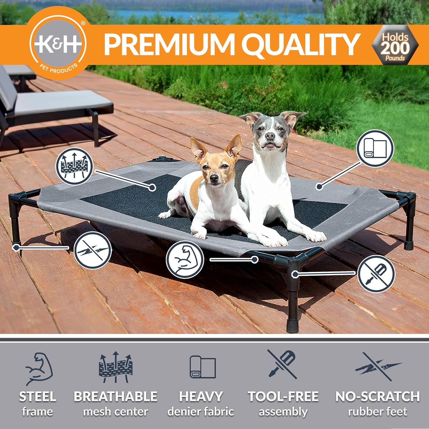 Outdoor Elevated Dog Cot, Breathable Cooling Elevated Cot Hammock Pet Bed for La