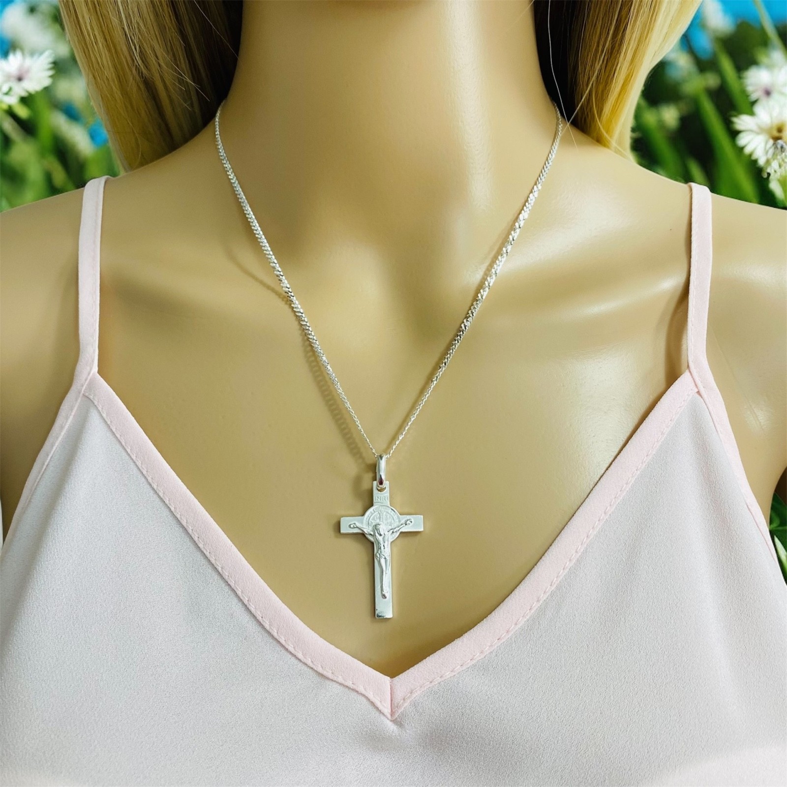 Solid 925 Sterling Silver Saint Benedict Cross Pendant San Benito Necklace-ESP40