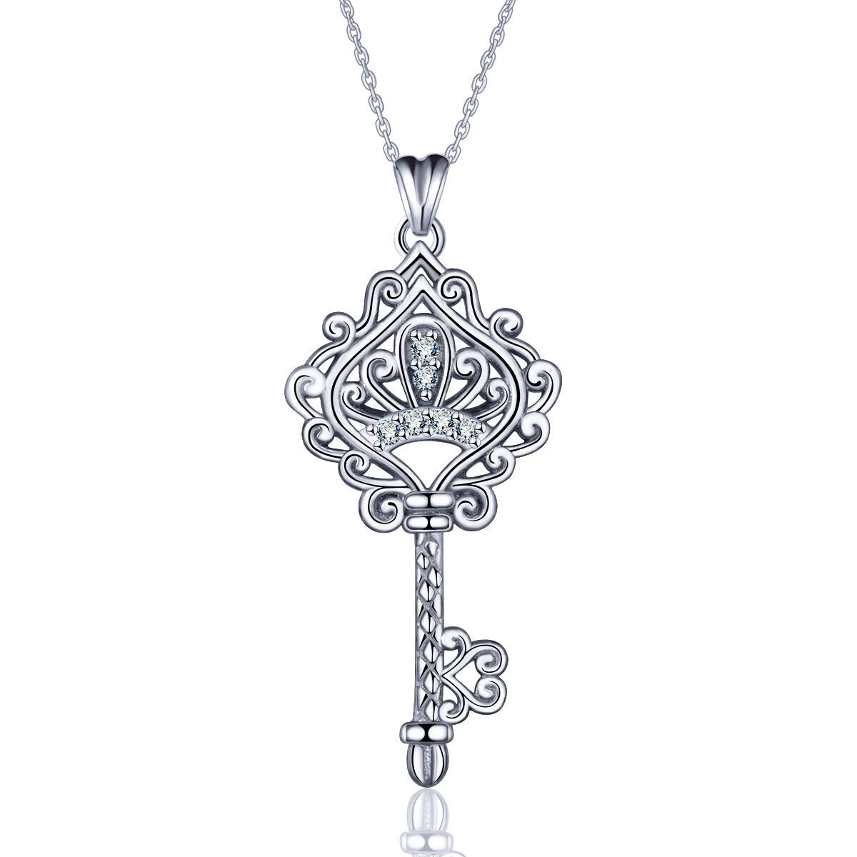 Key Pendant 925 Sterling Silver 5A Cubic Zirconia Women Necklace Jewellery Gift