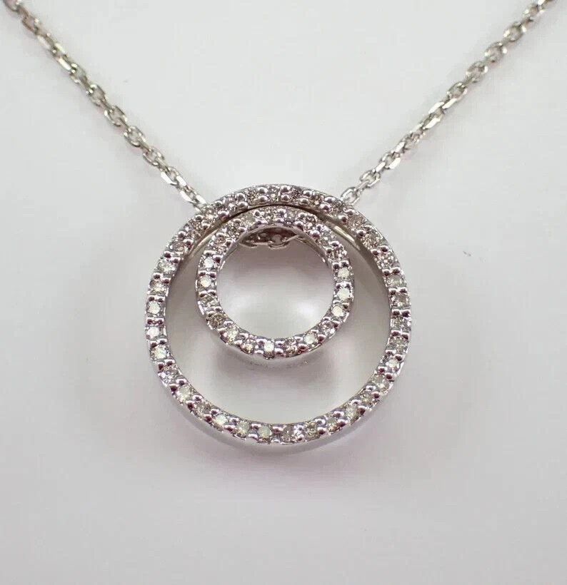 1.50Ctw Round Cut Real Moissanite Double Circle Pendant 14K White Gold Plated