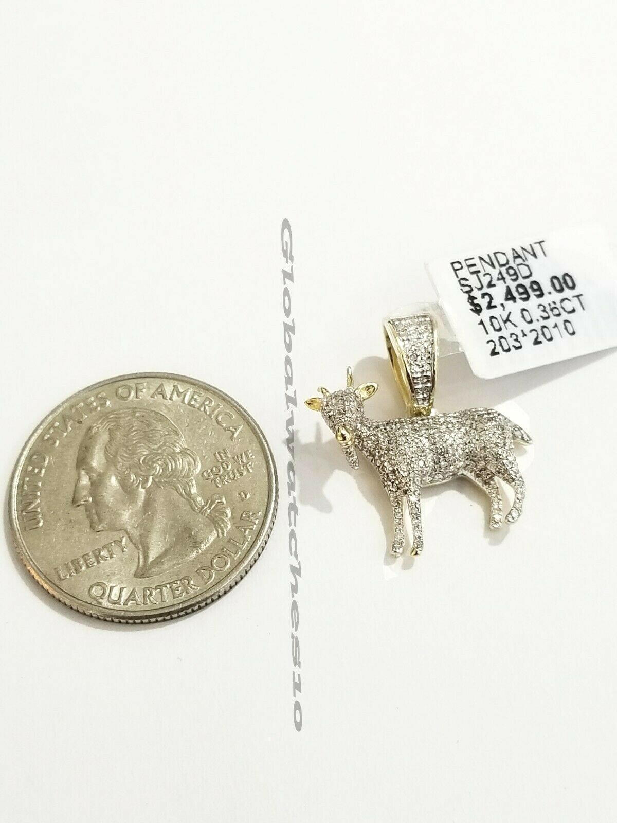 10k Yellow Gold Diamond GOAT charm pendant Real Greatest Of All Time
