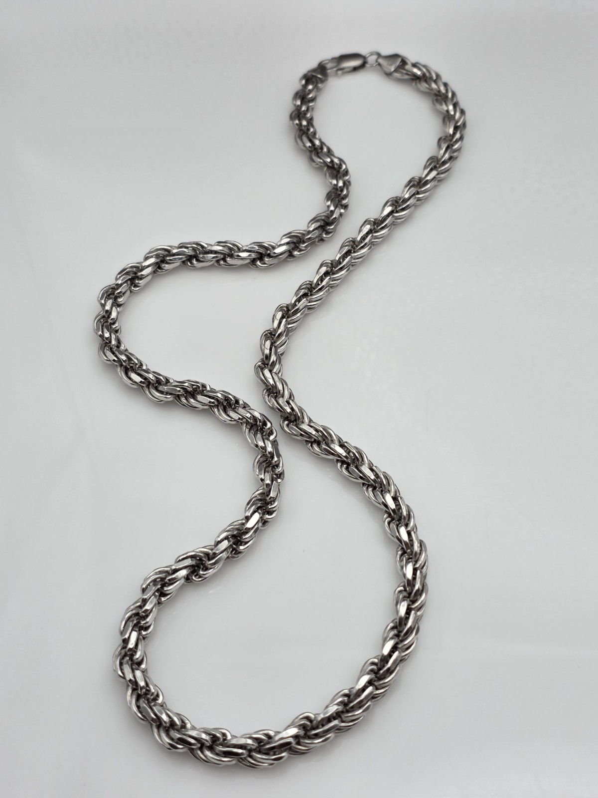 925 Sterling Silver Twisted Rope Chain Rhodium Plated Anti Tarnish 24” Inch 7MM