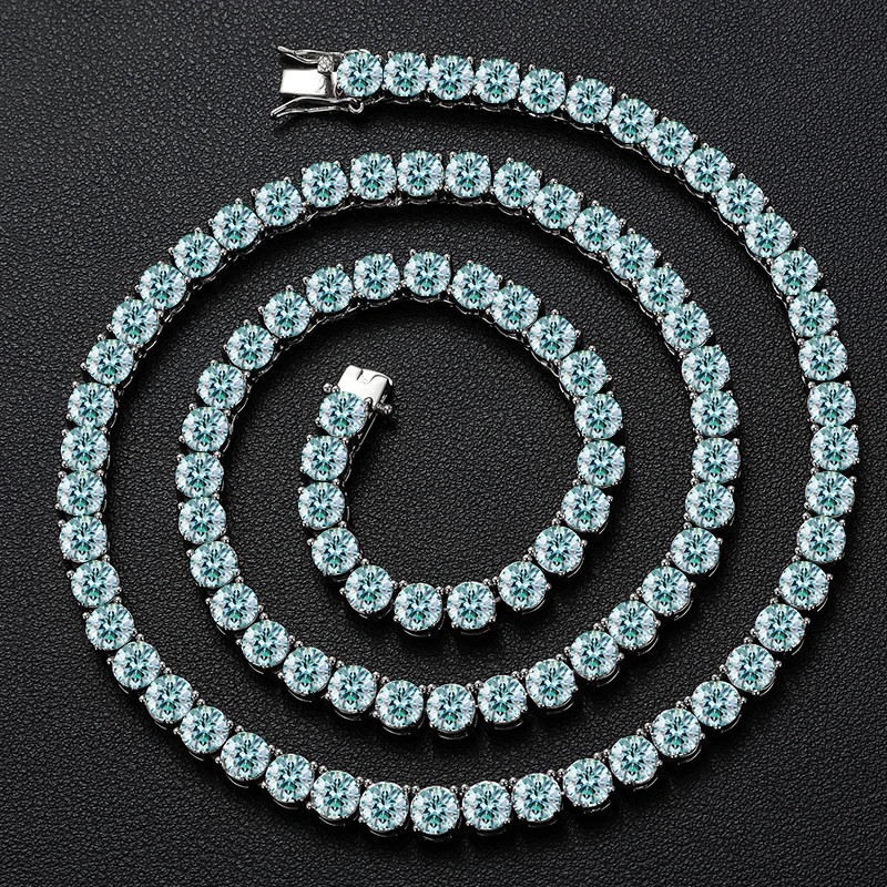 Colorful Real Moissanite Tennis Chain Necklace S925 Silver Bracelet Passes Test