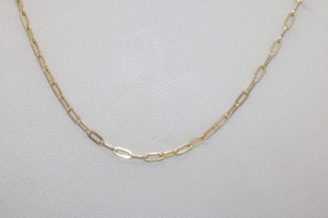 Fine 14K Yellow Gold 3mm Paperclip Link Chain Necklace 18″ Long