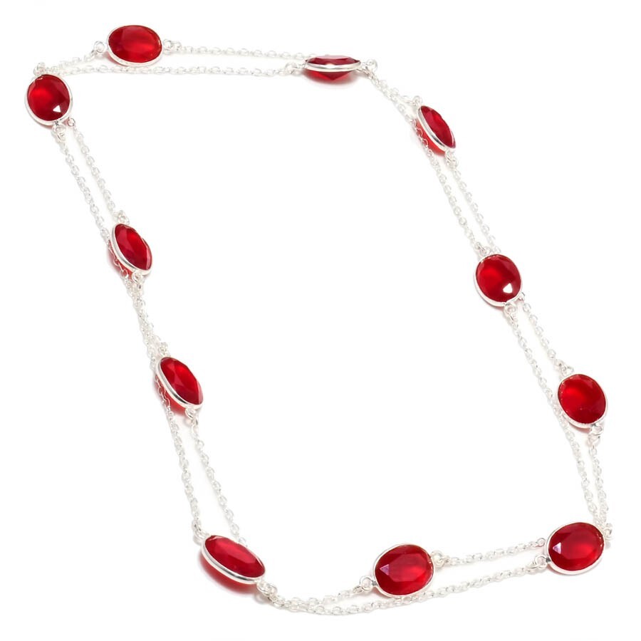 Red Garnet Gemstone Handmade 925 Sterling Silver Jewelry Necklaces Sz 36″