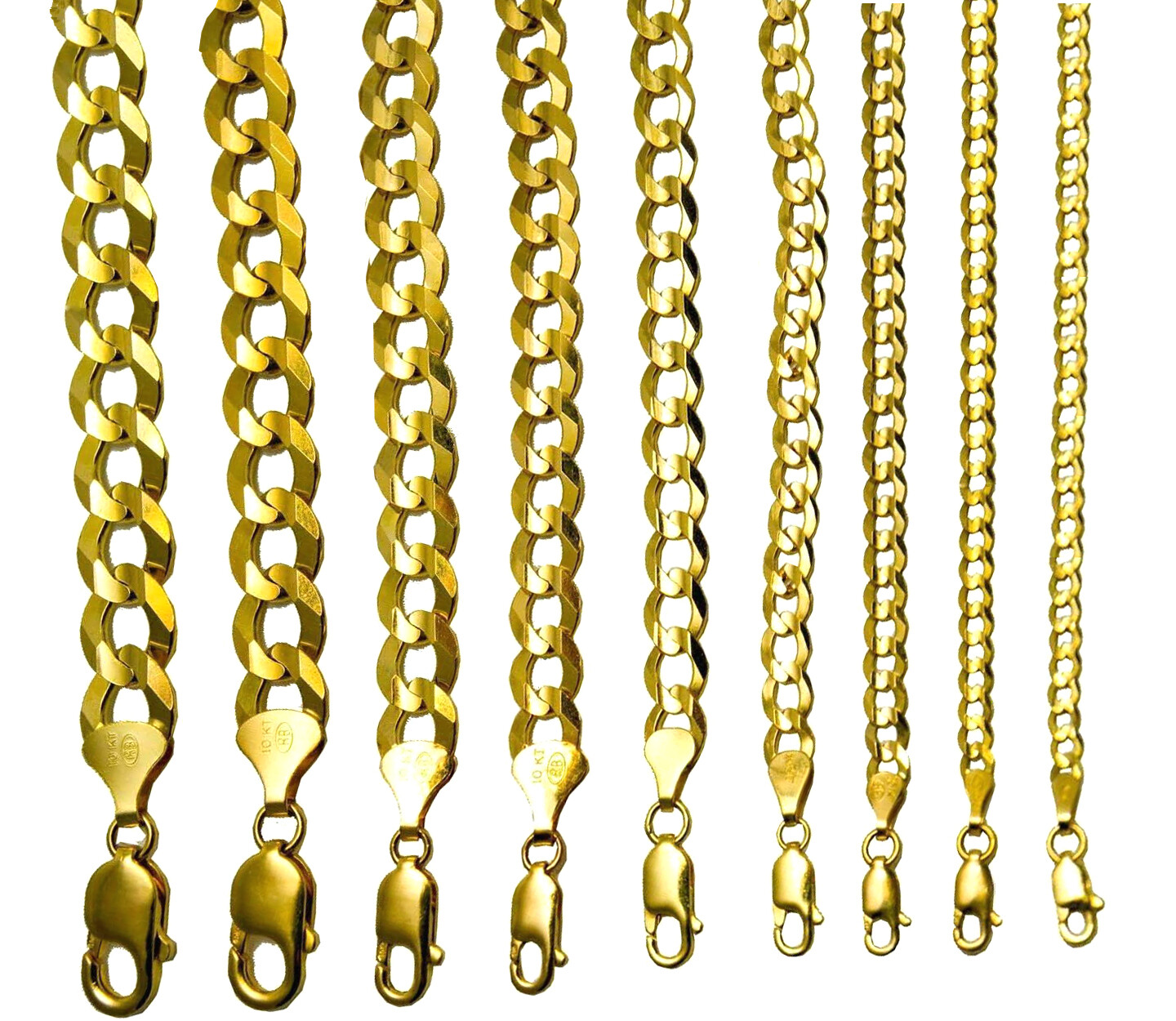 10k Yellow Gold Solid 3mm-12mm Cuban Link Chain Necklace Bracelet 7″-30″