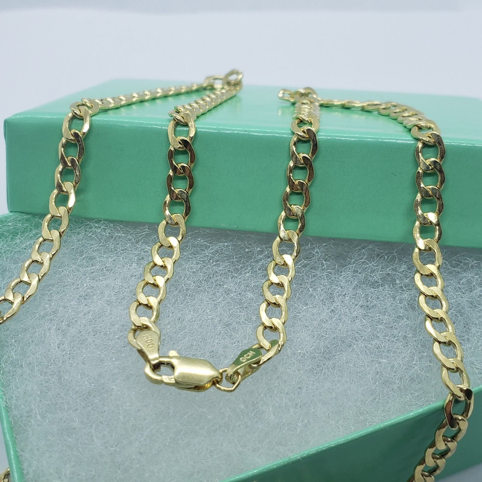 10K Yellow Gold Hollow Cuban Curb Chain Link Necklace Bracelet 3.5mm 4.5mm 7~30″