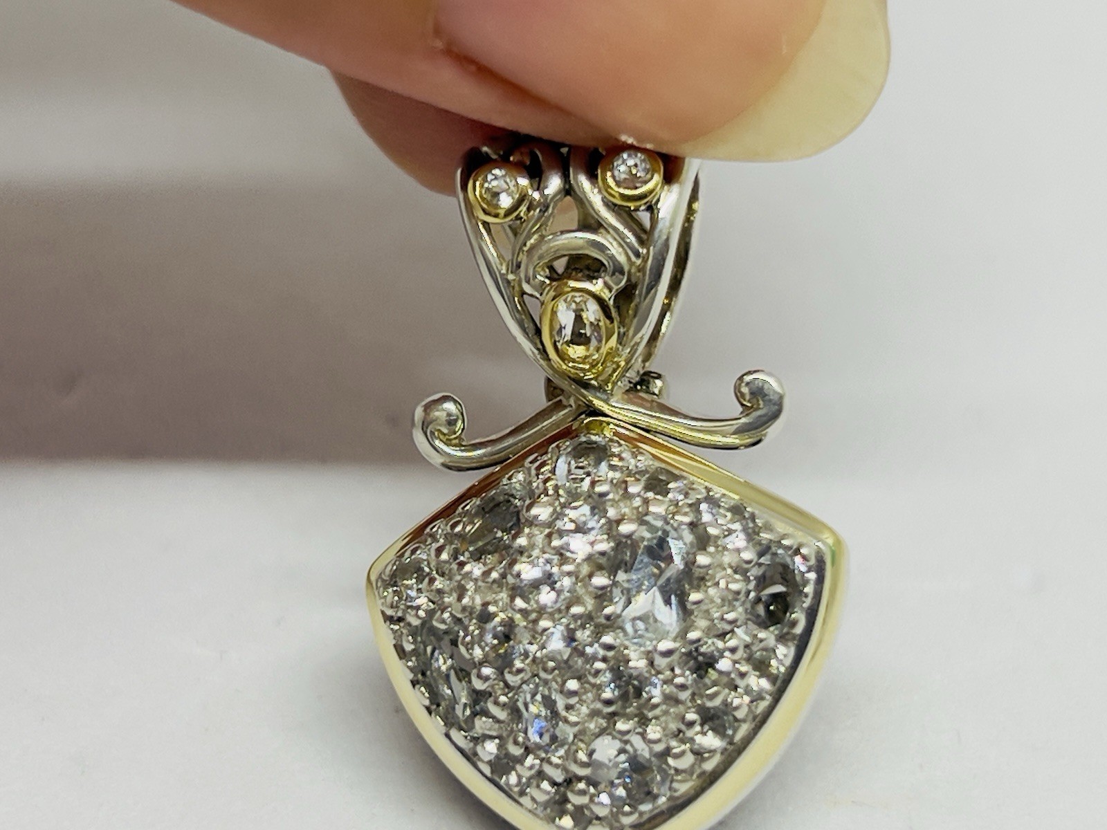 John Hardy Batu 18k Gold 925 Sterling Silver White Topaz Pendant Enhancer