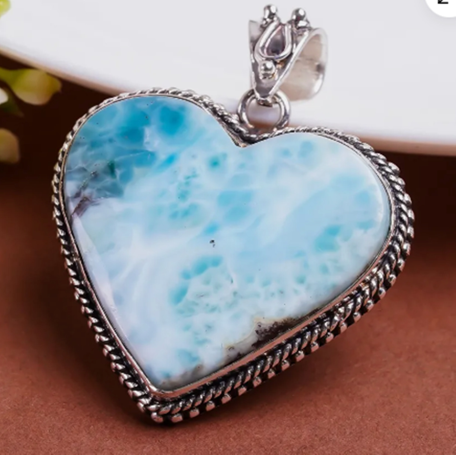 Larimar Pendant Heart Designer Women Neck Pendant 925 Sterling Silver Gift MO*