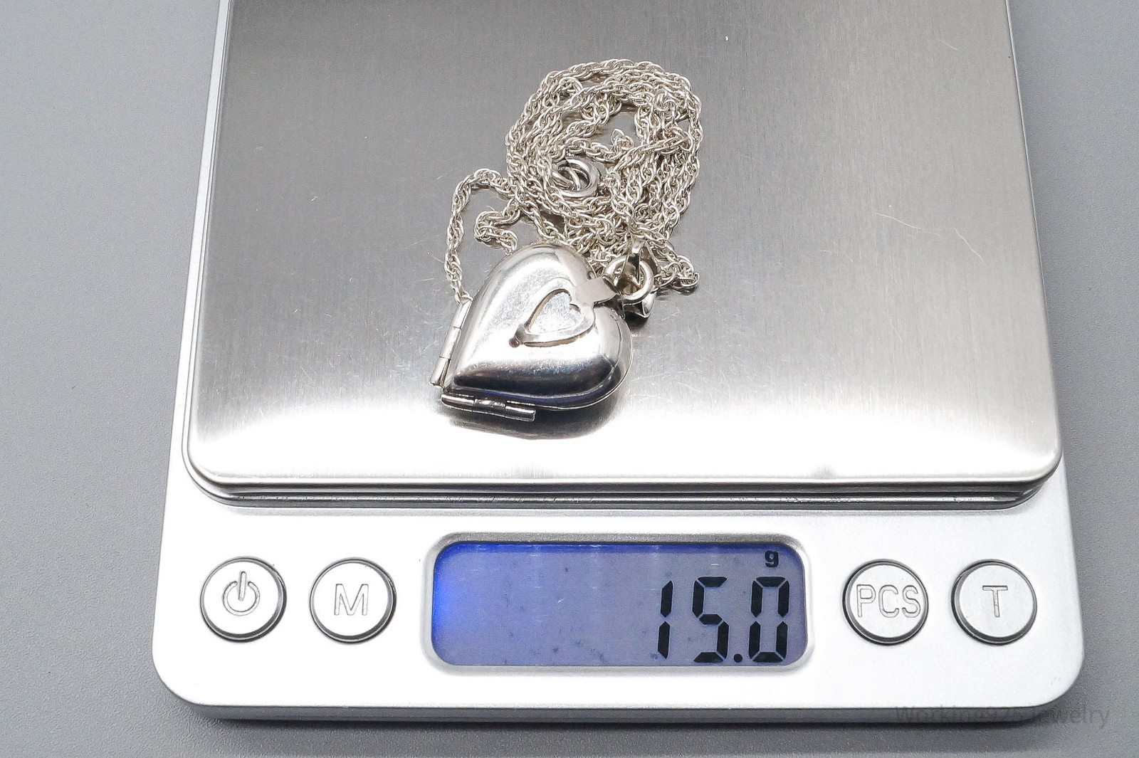 Vintage Large 4 Picture Heart Locket Sterling Silver Necklace 20″