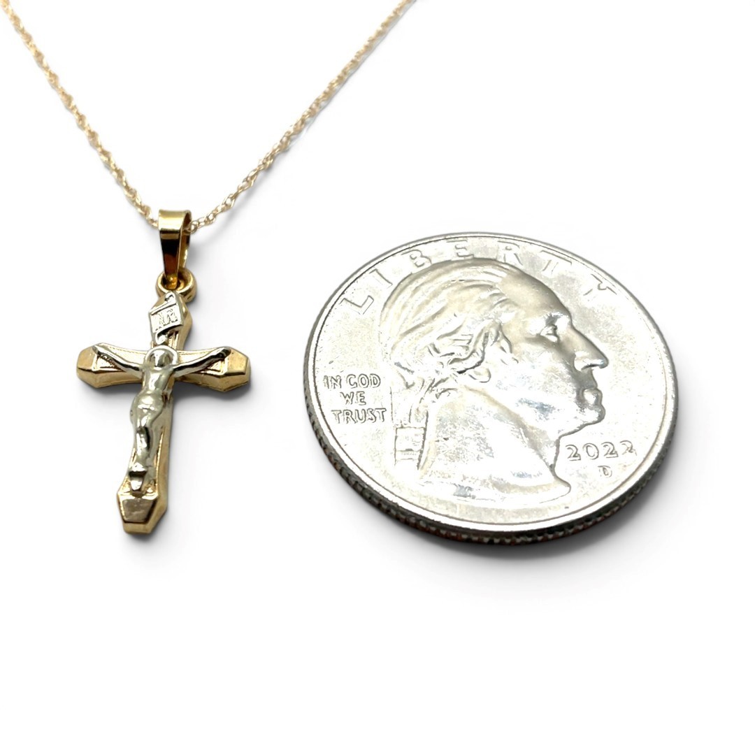14k Yellow and White Gold 0.75in Crucifix Pendant with Chain 18in (KS1026865)