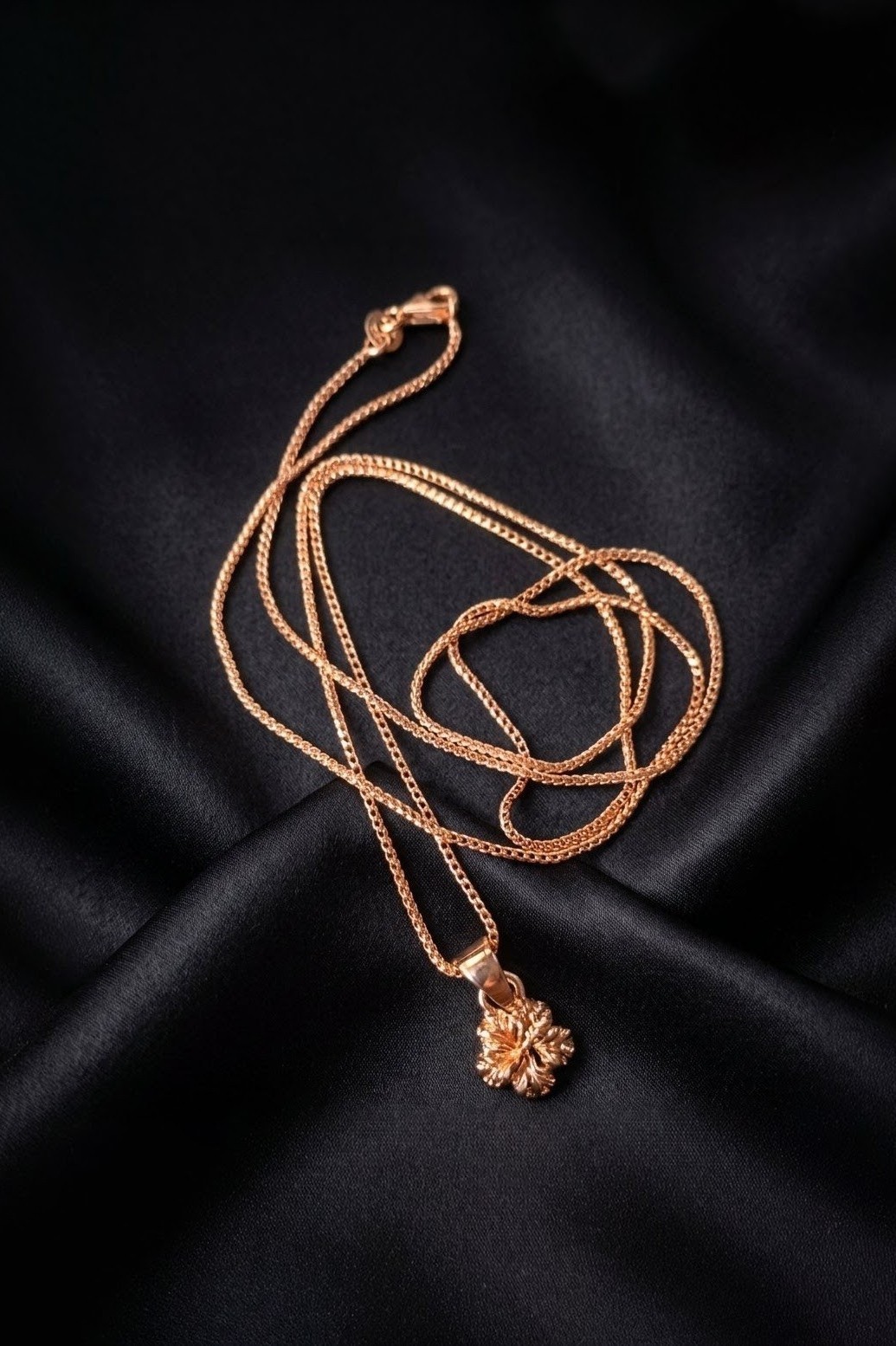 14k Rose Gold Franco Chain 14k Rose Gold Hibiscus Pendant(14k/Italy/6.33g)#0-01H