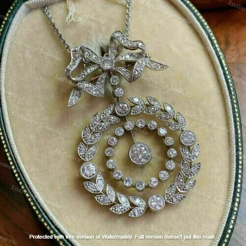 2.30Ct Lab Created Diamond Round Cluster Pendant 14K White Gold Plated Free 18”