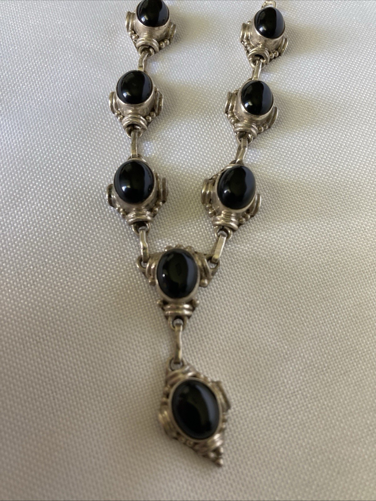 Pendant Necklace Sterling Silver with Black Stones Made in India New