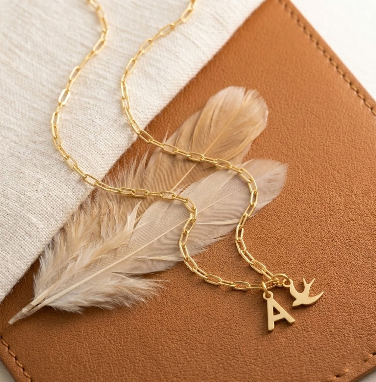 A Initial Bird Charm Gold Tone Pendant Necklace | 925 Sterling Silver Jewelry