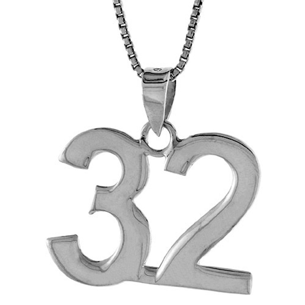 925 Sterling Silver Small Plain Number 32 Charm Pendant 3/4 (19mm) Inch Tall